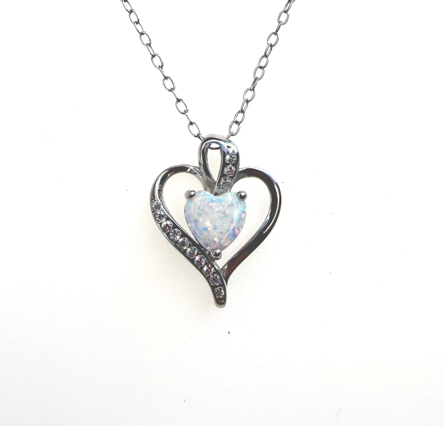 Lab Opal Heart Necklace