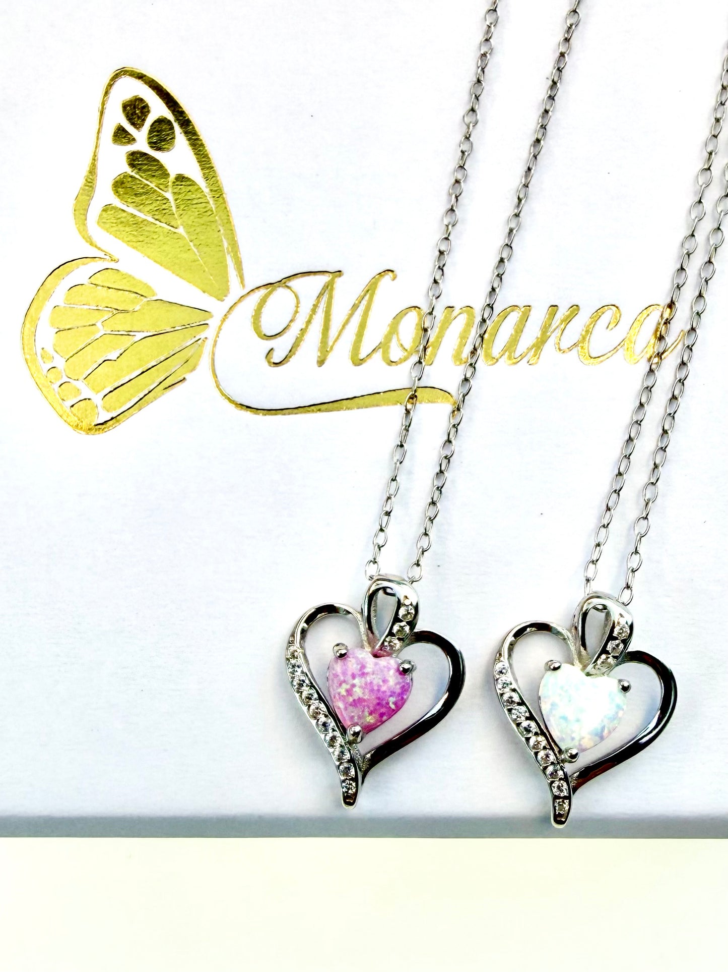 Lab Opal Heart Necklace