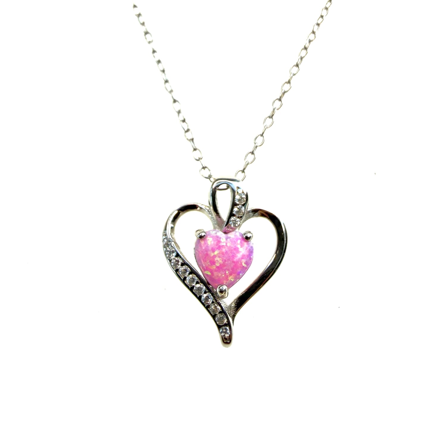 Lab Opal Heart Necklace