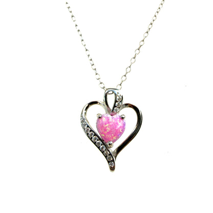 Lab Opal Heart Necklace